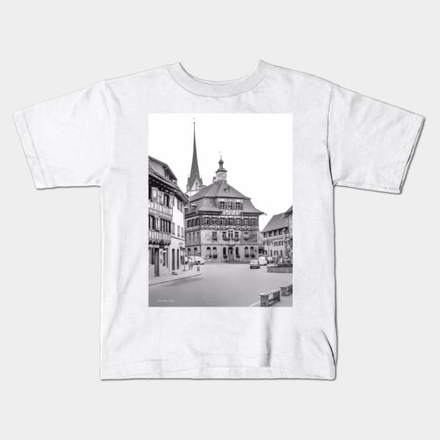 Stein am Rhein,Switzerland - Black and White Kids T-Shirt by davidbstudios
